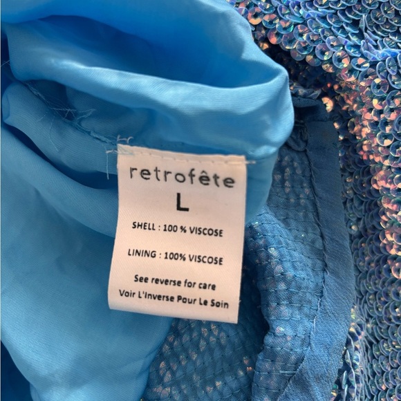 Blue Iridescent Sequin Retrofete One-Shoulder Dress - Picture 7 of 13